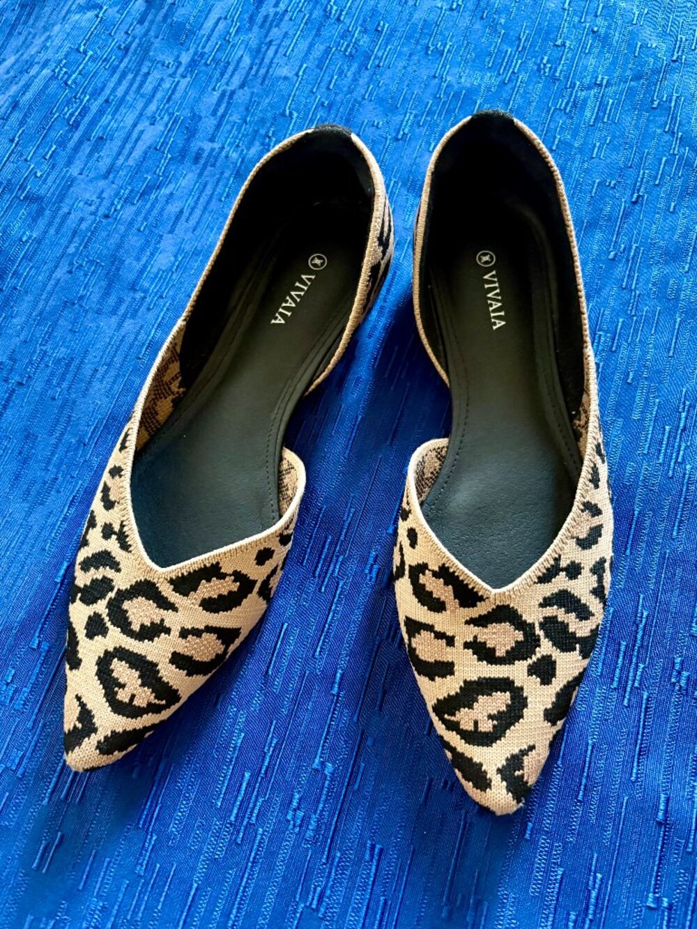 VIVAIA Women's Leopard Pointed Toe Flats in Beige and Black